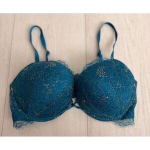 Victoria's Secret Bombshell Push-up Bra Add 2 Cups Sz 38C Teal Gold Lace